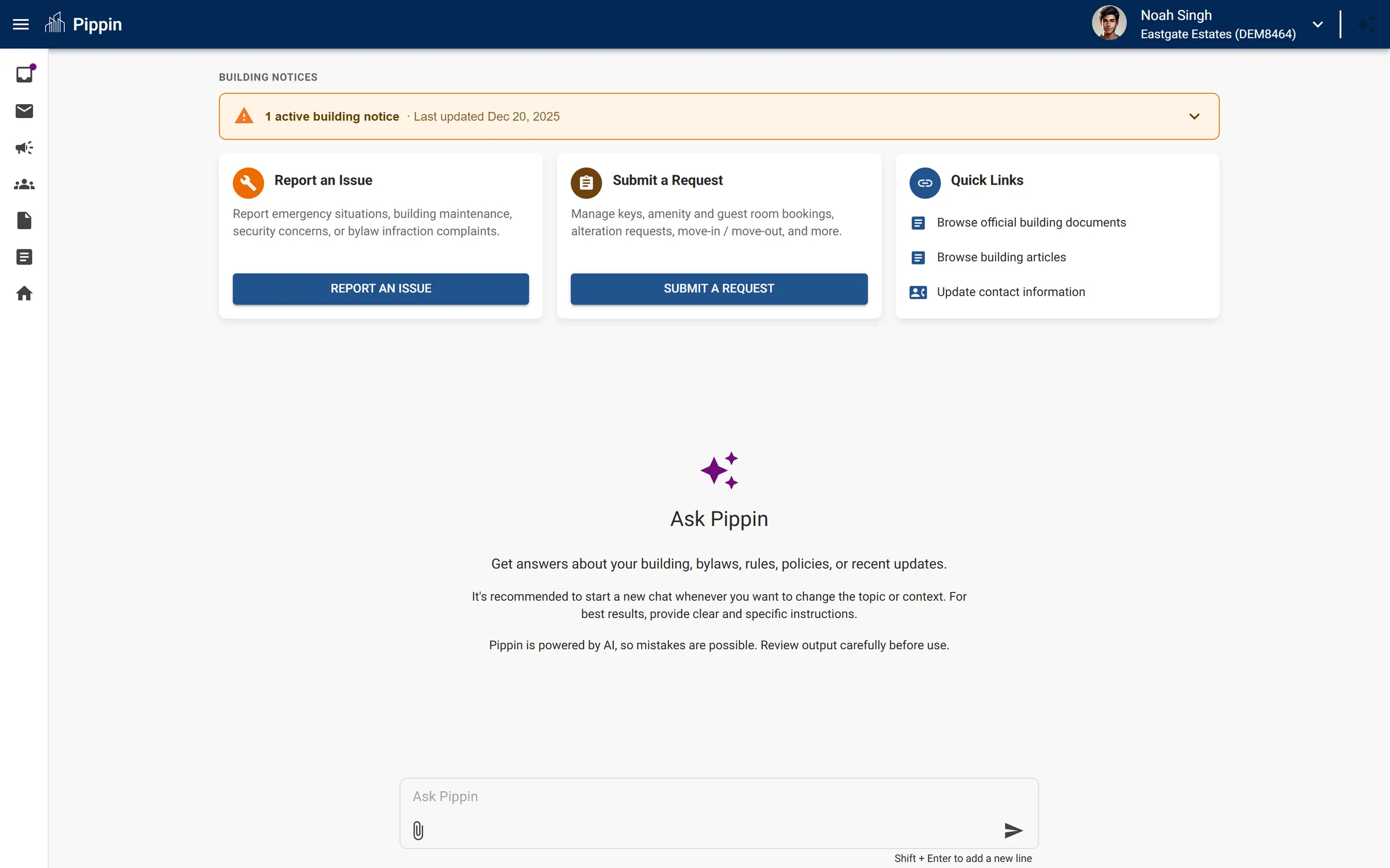 Ask Pippin conversation interface